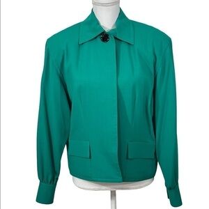 Vintage Adele Simpson Size 6 Emerald Green Lined Lightweight Lined Wool Jacket.